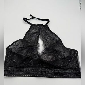 Victoria's Secret Sexy Black Floral Silver Lace Halter Bralette NWT Sz XL